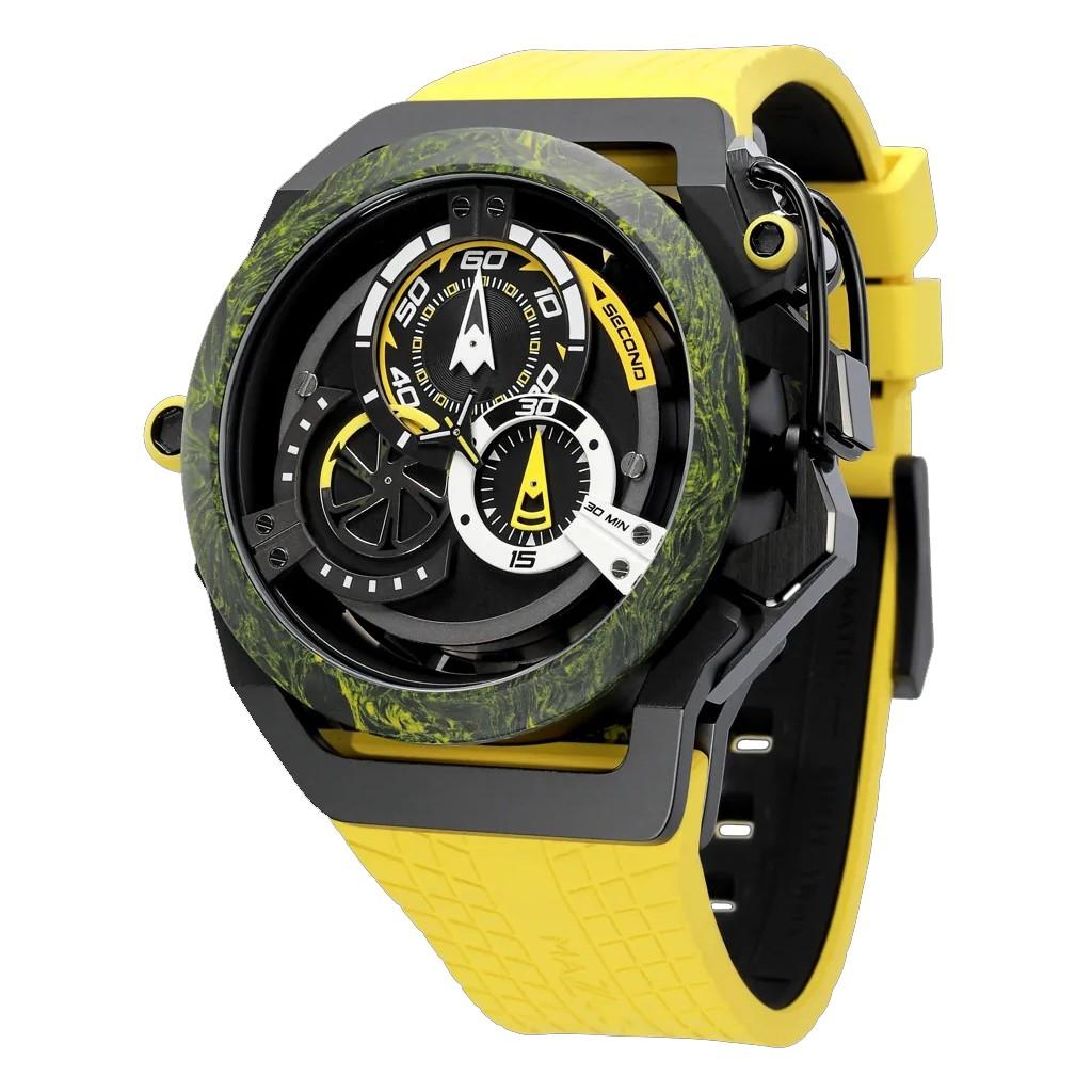 Mazzucato Мужские часы Rim Monza Reversible Chronograph с двумя циферблатами и автоматическим механизмом F1-YWBLK