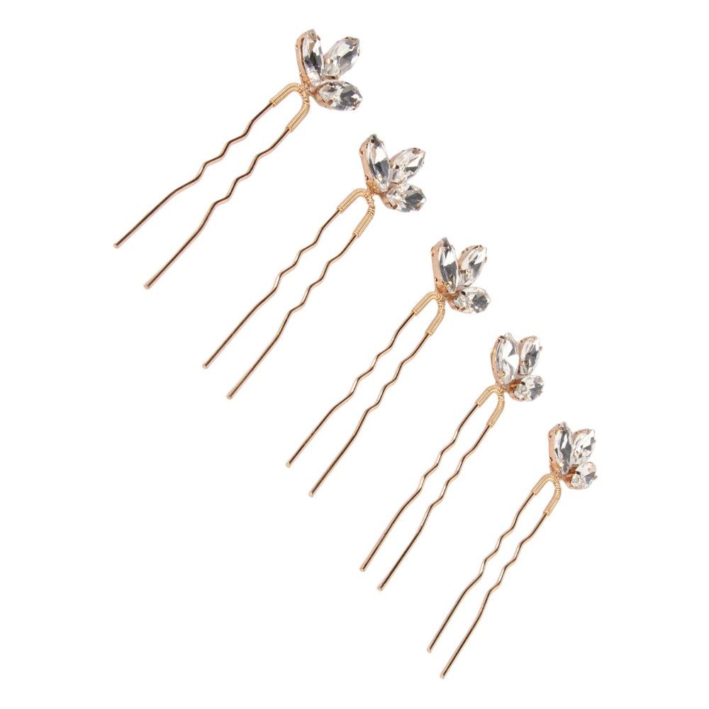 5pcs Rhinestone Design Crystal Hair Pins Lightweight Wedding Hair Pins For Women Girls