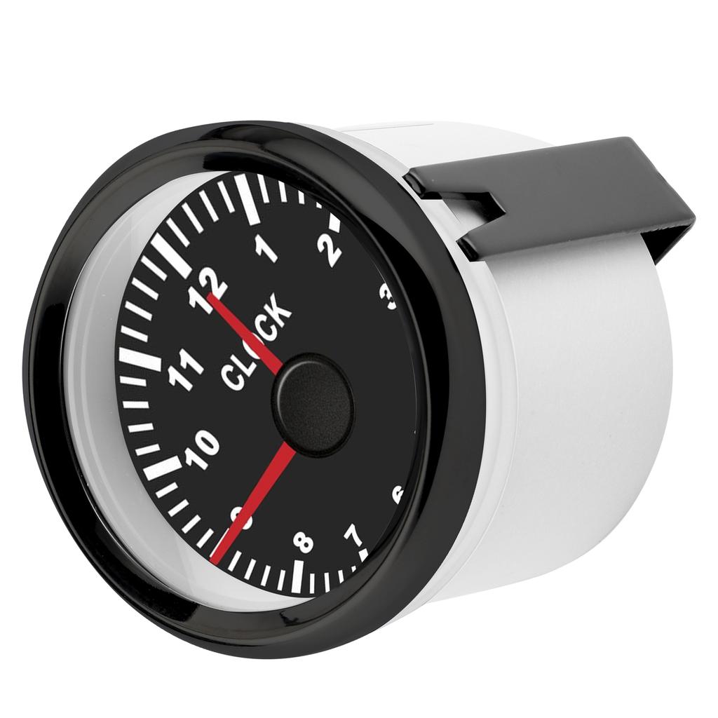 2in Universal Clock Gauge Instrument 0‑12 Hourmeter Red Backlight 12V 24V for Car Boat Yacht MotorcycleBlack Dial Black