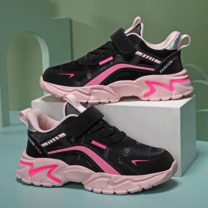 Girls Shoes 2025 Spring New Medium and Large Boys Leather Running Shoes Lightweight Soft Sole Children's Sports Shoes