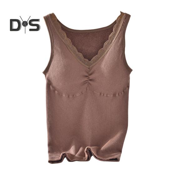 Зимний женский терможилет с нагрудными накладками, бесшовный кружевной V-образный вырез, быстрая фиксация температуры, согревающий, облегающий, эластичный, без рукавов, внутренняя одежда, нижняя майка