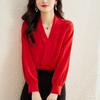 High-end Small Shirt Red Chiffon Shirt Women's Long-sleeved Spring Autumn New Top V-neck Shirt