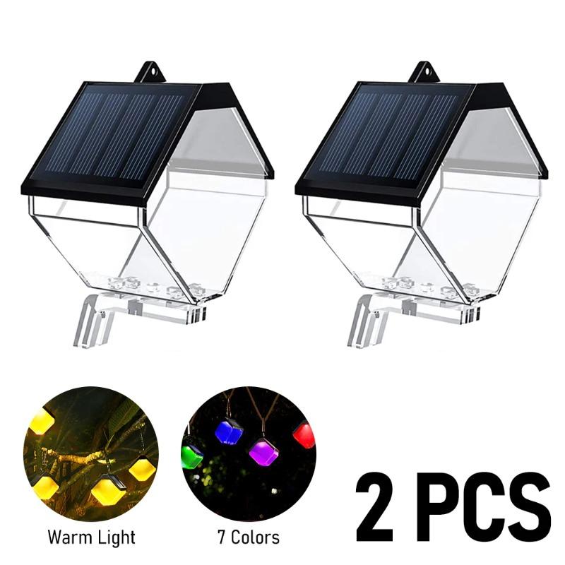 Solar Fence Lights Warm/RGB Color Changing Solar Wall Light Outdoor Waterproof LED Solar Decorative Lighting for Step Backyard