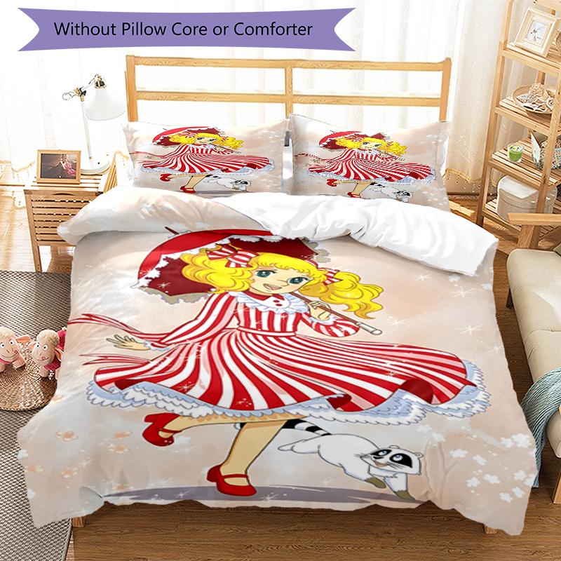 3pcs Candy Candy2 Design Cover Set - HD Printed Bedding with 1 Cover and 2 Pillowcases - Perfect for Home and Dorm Decor