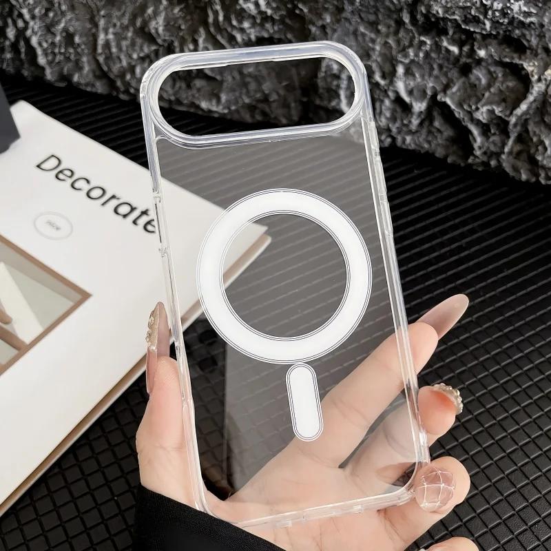 Прозрачный Жесткий Чехол Для Телефона Для iPhone 17 Air 16 15 Pro Max 14 Plus 13 12 Mini 11 16e Magsafe Магнитная Беспроводная Зарядка Funda