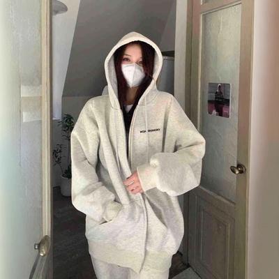 Осень Зима Свободный Повседневный Кардиган Худи на Молнии с Принтом Букв Женский Винтажный Универсальный Худи Верхняя Одежда