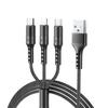 One-to-Three Braided Fast Charging Cable for Apple and Android Devices, USB-C Supported
