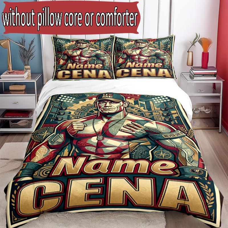 3pcs Duvet Cover Set (1*Duvet Cover + 2*Pillowcase, Without Core), Custom Name John Cena Pattern Bedding Set, Home Bedroom Decor Gift