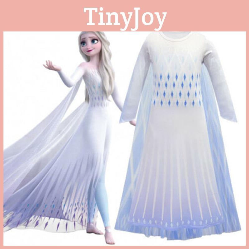Majestic Frozen 2 White Elsa Cosplay Costume Dress For Girls Ages 3-10 With Cape