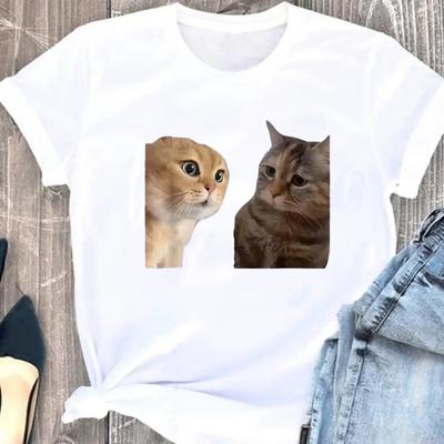 Funny Cute Cat Graphic Oversized T Shirt Unisex Short Sleeve Casual Streetwear Aesthetic Daily