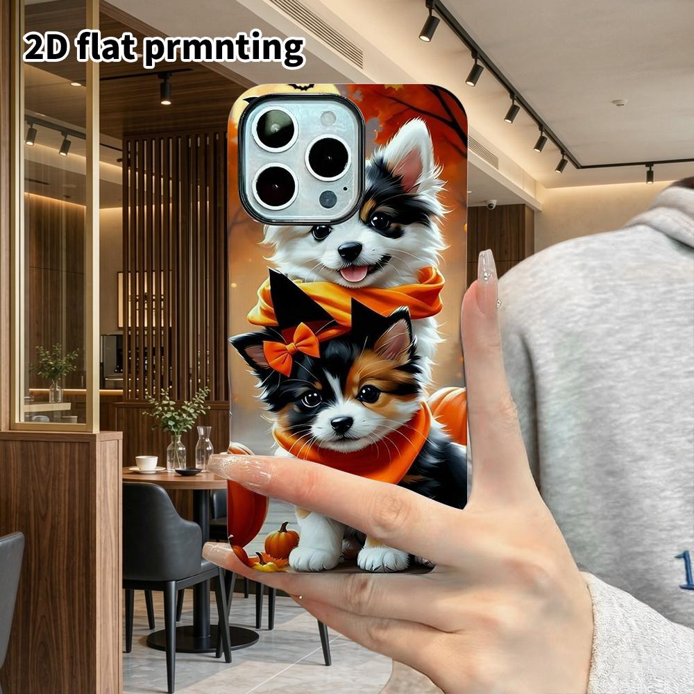Phone Case: 2D flat design suitable for iPhone 18 17 16 15 14 13 Pro film protective case, couple style, three-color little dog, Christmas and Hallowe