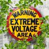 2d Flat 20*20cm Retro Style Circular Wooden Sign Warning of High Voltage Areas Wooden Wall Decoration with Aged Yellow and Black, Rural Bohemian Home