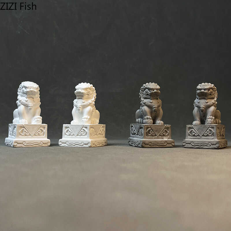 Китайский Каменный Лев Гипсовая Статуя Настольное Украшение Креативный Фэн-шуй Ландшафтные Украшения Скульптура Эстетичный Декор Комнаты