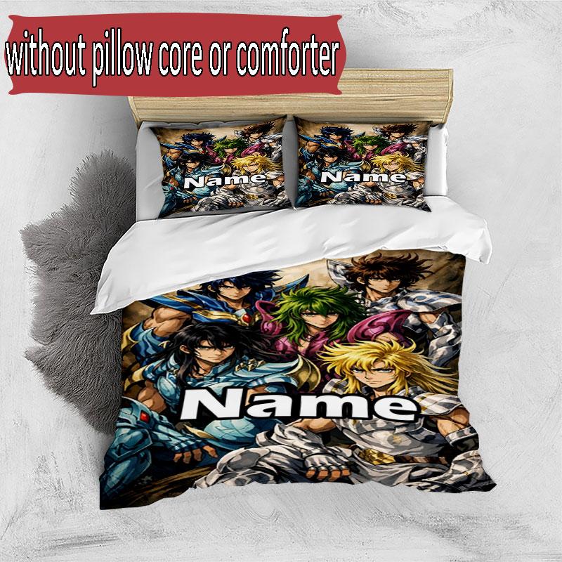 3pcs Duvet Cover Set (1*Duvet Cover + 2*Pillowcase, Without Core), Custom Name Saint Seiya Pattern Bedding Set, Home Bedroom Decor Gift