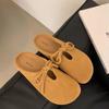 2024 New Autumn Fashion Women's Comfortable Flat-heeled Toe Suede Bow Lace-up Slippers Ladies Shoes