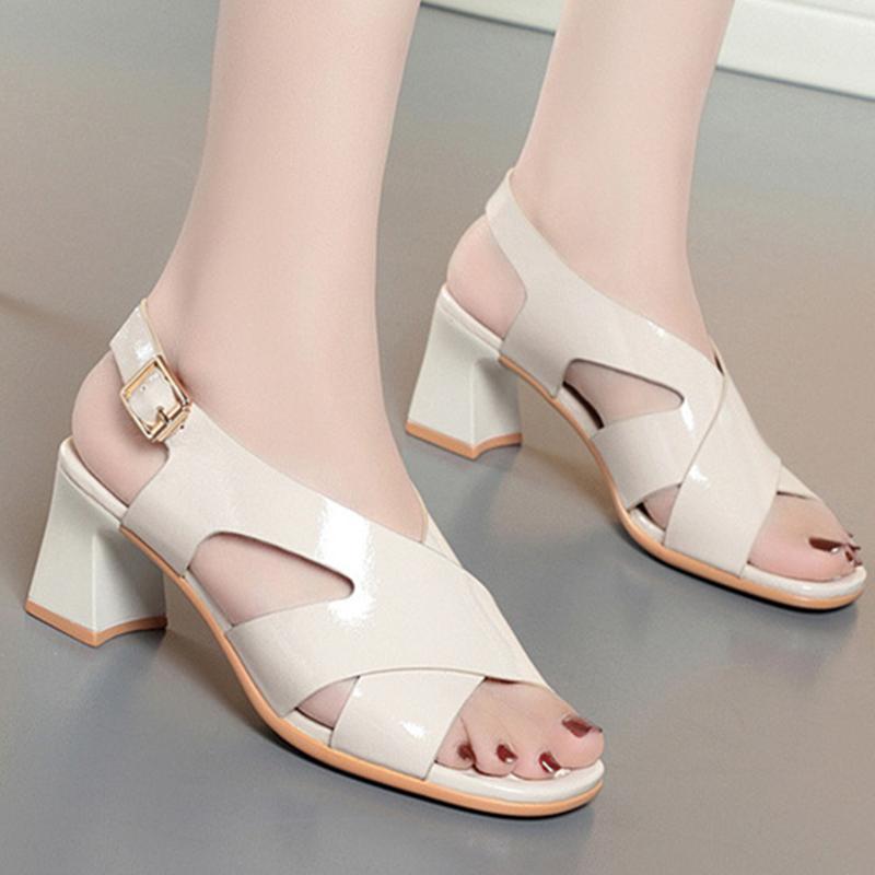 Женские широкие шнурки из мягкой кожи на платформе 2025 года, летние офисные туфли на высоком каблуке, женские сандалии для женщин, повседневная обувь для мам