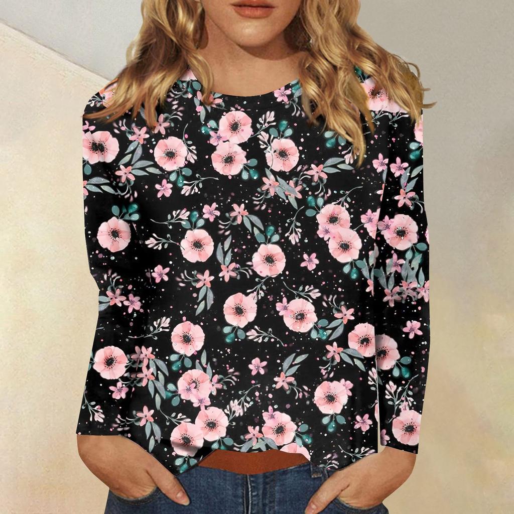 Женская модная повседневная футболка с круглым вырезом и длинным рукавом с принтом, топ