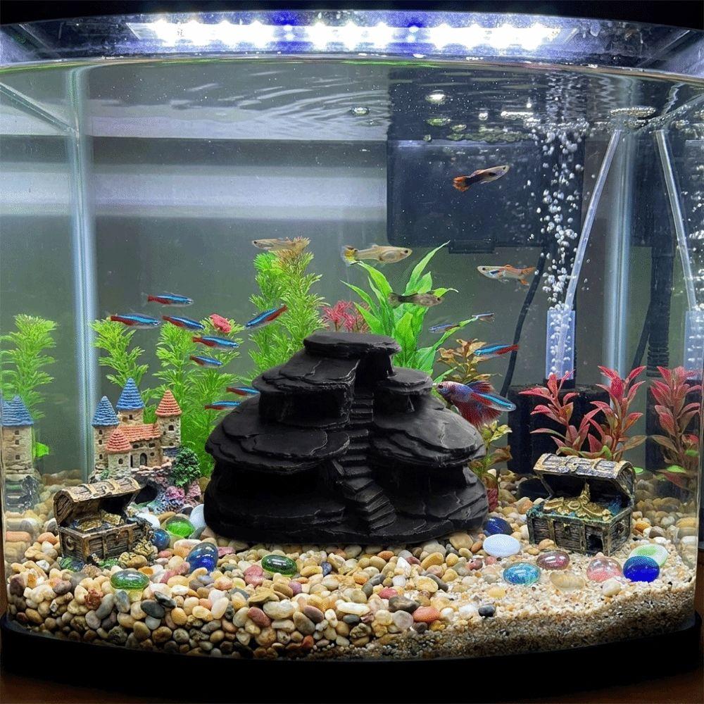 Plastic Aquarium Fish Shelter Realistic Texture Simulated Rock Fish Tank Decoration