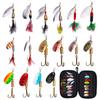 16PCS Rotate Spinnerbait Metal Spoon Spinner Fishing Lure Hard Bait With Feather Treble Hooks with Bag Spinnerbait Tackle