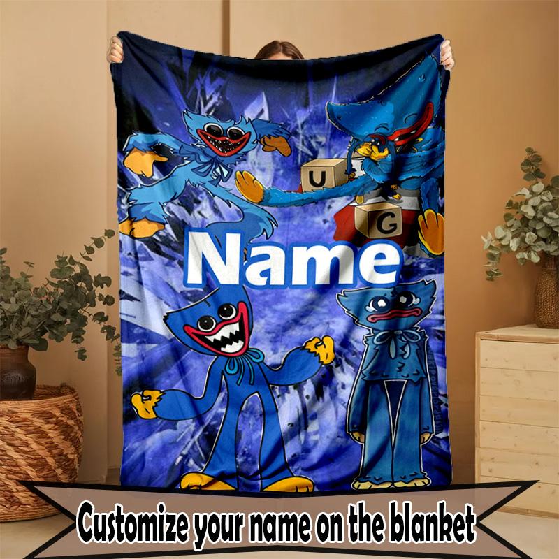 Custom Name Personalized Huggy Wuggy Print Blanket, Home Decor, Bedroom, Sofa, Camping, Couch, Gifts for Birthday ChristmasEnthusiasts