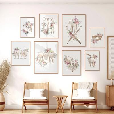 Акварельная анатомия зуба, художественный плакат, подарок, здоровье полости рта, цветочный инструмент для стоматолога, настенные художественные принты, картина на холсте, декор для стоматологической клиники