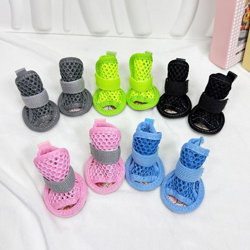 4Pcs/Set Soft Summer Dog Shoes Non-Slip Hollow Puppy Shoes Dog Paw Protector for Small Medium Dogs