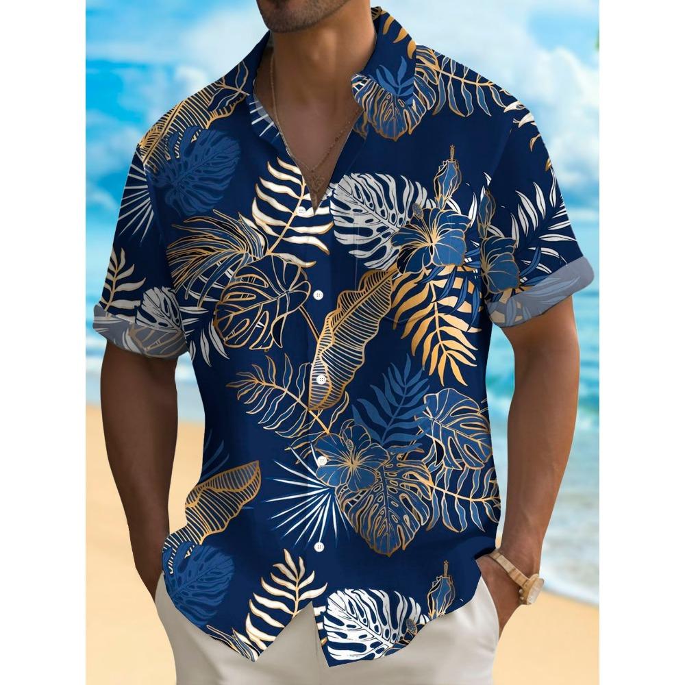 Hawaiian Plant Golden Leaves 3D Print Men's Hawaiian Shirt Outdoor Street Casual Summer Turndown Short Sleeve Polyester Shirt