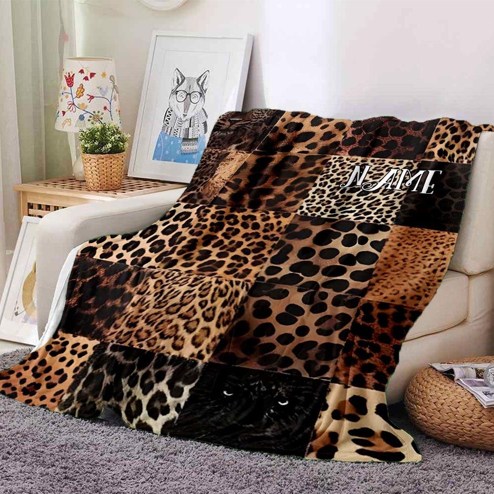 Leopard Print Home Customize Your Name Blankets Soft Comfortable Lightweight Blanket For Picnic Sofa Office Bed Living Room Perfect Gift For Friends