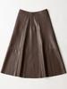 Women's Cross-Strap Leather A-line Skirt - Mid-length, High-waist, Slimming Umbrella Design, Fashionable Wide Hem, 2025 Autumn/Winter Collection.