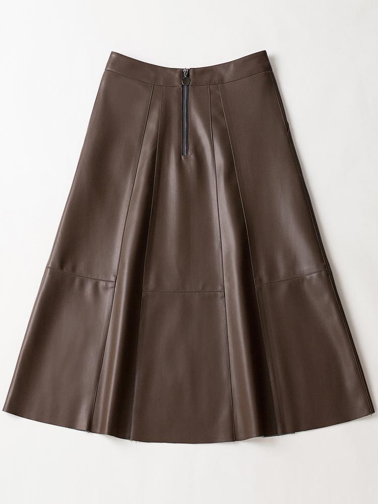 Women's Cross-Strap Leather A-line Skirt - Mid-length, High-waist, Slimming Umbrella Design, Fashionable Wide Hem, 2025 Autumn/Winter Collection.