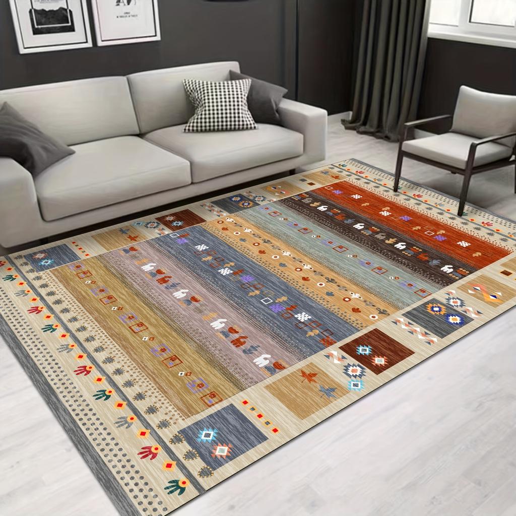 Очень большой коврик Винтажные богемные этнические узоры Землистые тона Машинная стирка Противоскользящий напольный коврик Гостиная Спальня