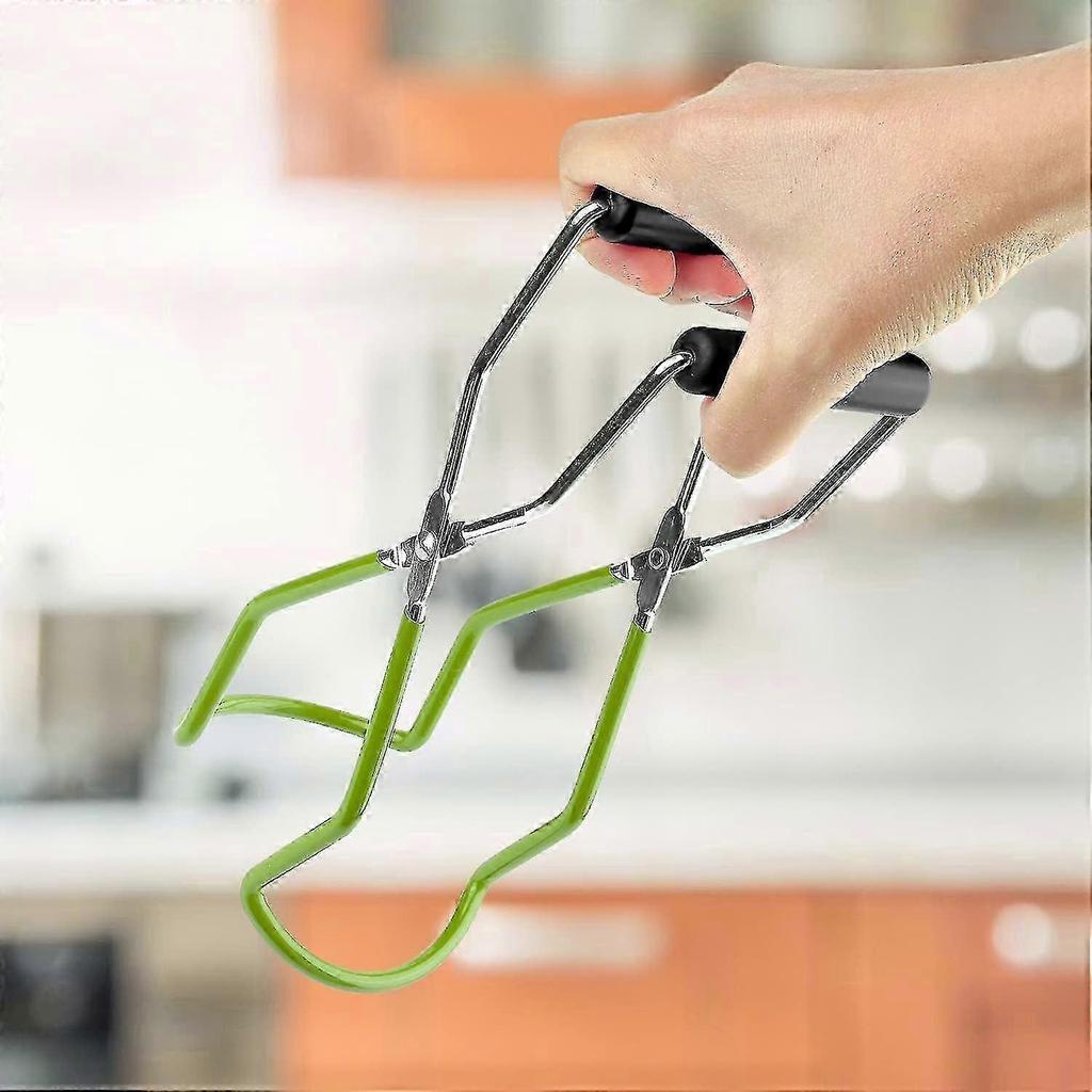 Jar Tongs, Jar Lifters, Anti-Scald Clip, Jar Clip, Glass Lifting Tongs Stainless Steel Jar Lifter with Handle for Secure Grip for Mason Jars (Green) -
