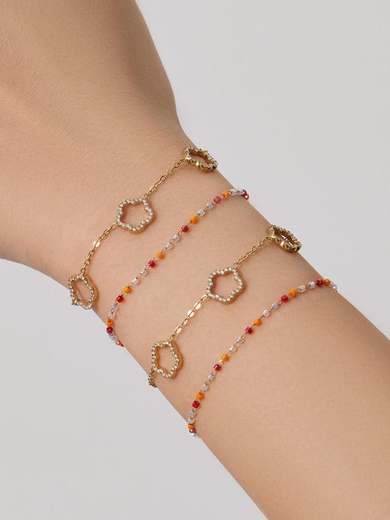 Набор из ожерелья и браслета с цветами из циркония, покрытый 18-каратным золотом, на основе нержавеющей стали, с бусинами из натуральных камней - Украшения в стиле легкой роскоши.