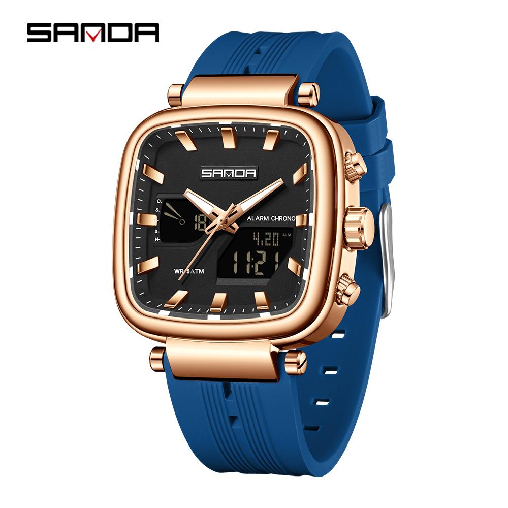 SANDA 6282 Модные Роскошные Мужские Электронные Часы Двойной Дисплей Спортивные Водонепроницаемые Ночная Подсветка Мужские Электронные Часы