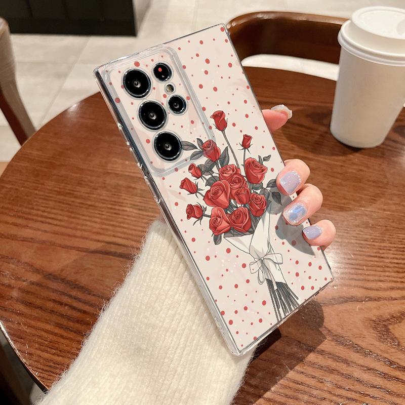 Scarlet Red Rose Flower Case For Samsung Galaxy S26 Ultra S25 FE S24 S23 S22 A54 A15 A35 A55 A16 A36 A56 A17 A37 A57 5G Cover