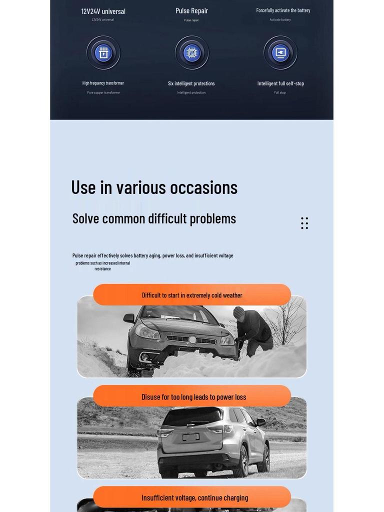 12В/24В Высокомощное Интеллектуальное Зарядное Устройство для Аккумуляторов Автомобилей и Мотоциклов с Медным Ремонтом