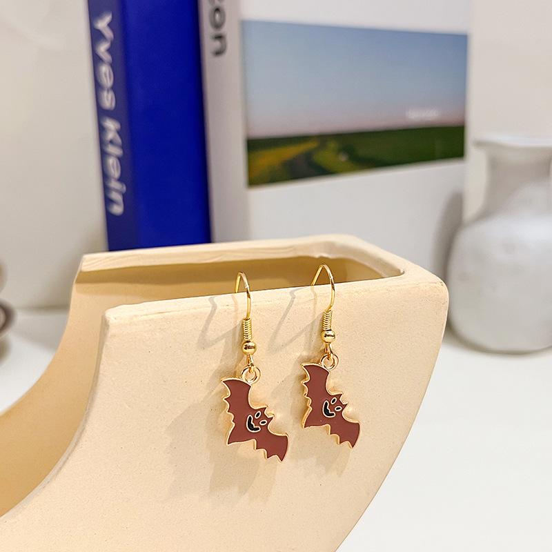 2022 Cartoon Cute Oil Drop Bat Holiday Cartoon Character Ear Hook Personality Earrings Earrings