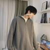 Мужской серый свитер Cleanfit Half-Zip с капюшоном - повседневный, стильный трикотажный жакет в американском стиле