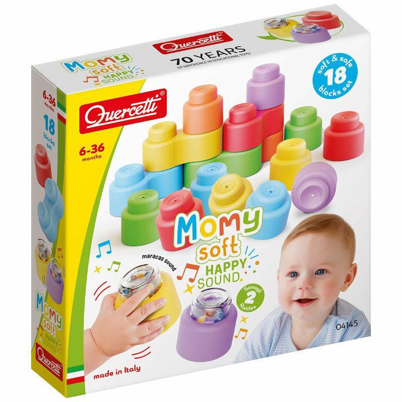 Quercetti. Momy Soft Rattle Blocks. 18 Pieces
