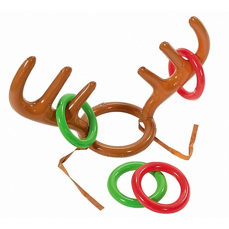 5Pcs/set Blow-Up Inflatable Reindeer Antler Hat 4 Rings Christmas Holiday Game ADM