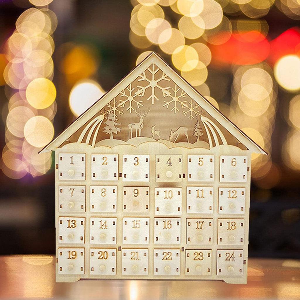 Wooden Christmas Advent Calendar With 24 Storage Drawers Village House Countdown To Christmas Refillable DIY Countdown Calendar