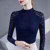 Women's Spring Half-high Neck Long-sleeved Slim Bottoming Shirt Temperament Elegant Splicing Tops