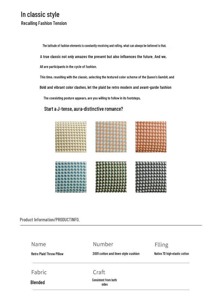 Nordic Retro Houndstooth Linen Pillowcase for Living Room Sofa