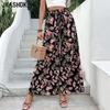 Women's Fashion Casual Flower Pattern Print High Waist Trousers Pants & Capris