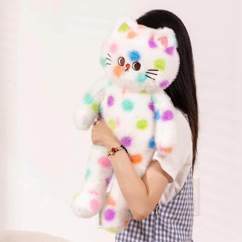 Креативные плюшевые игрушки в виде пятнистой кошки, мягкие игрушки для животных, мультяшная радужная кошечка, подушка для кукол, украшение для комнаты, подарок на день рождения