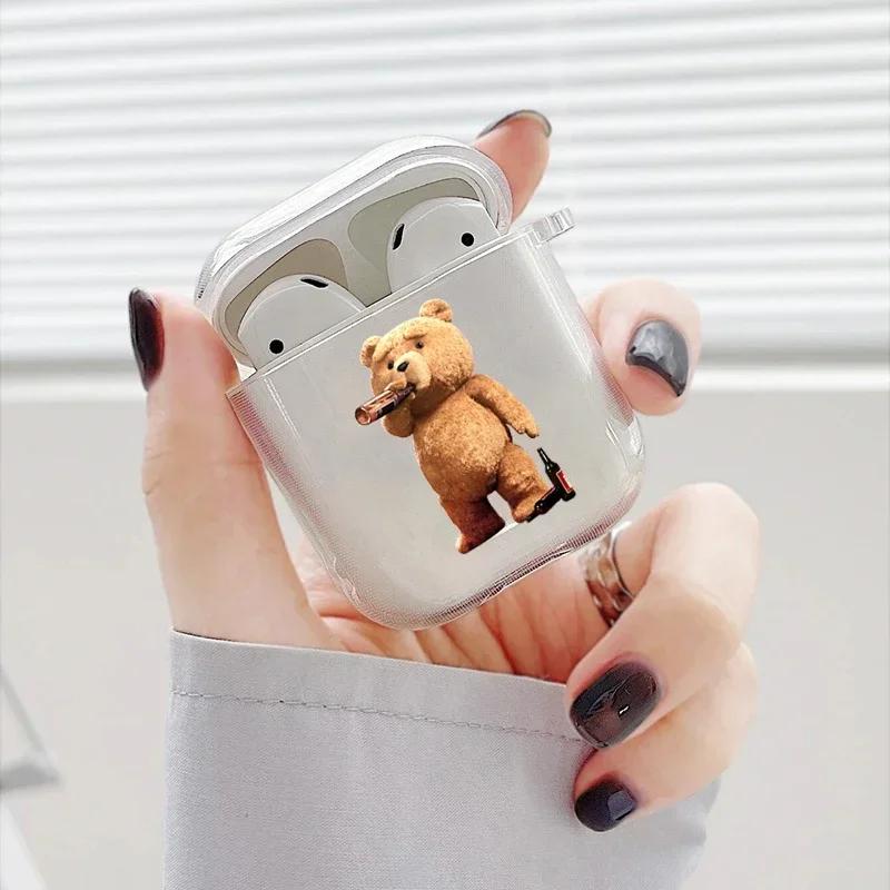 Чехол для наушников 'Плюшевый мишка' для Apple AirPods 4 3 2 1 Прозрачный Защитный Забавный Мультяшный Животное Прозрачная Крышка для AirPods Pro2 Кейс