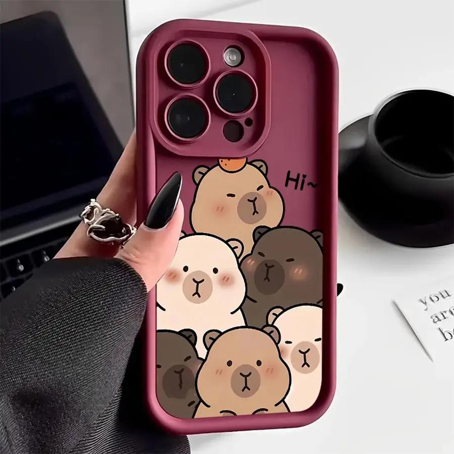 Мультяшный Милый Чехол для Телефона с Рисунком Капибары Для iPhone 17 16 15 14 13 12 11 Pro Max X XS XR 17 Air 16 E Мягкий Силиконовый Чехол из ТПУ