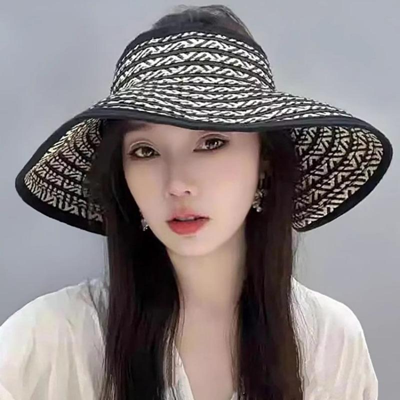 Шляпа-козырек женская летняя новая с широкими полями, складная, дорожная, солнцезащитная, с открытым верхом, соломенная шляпа от ультрафиолета