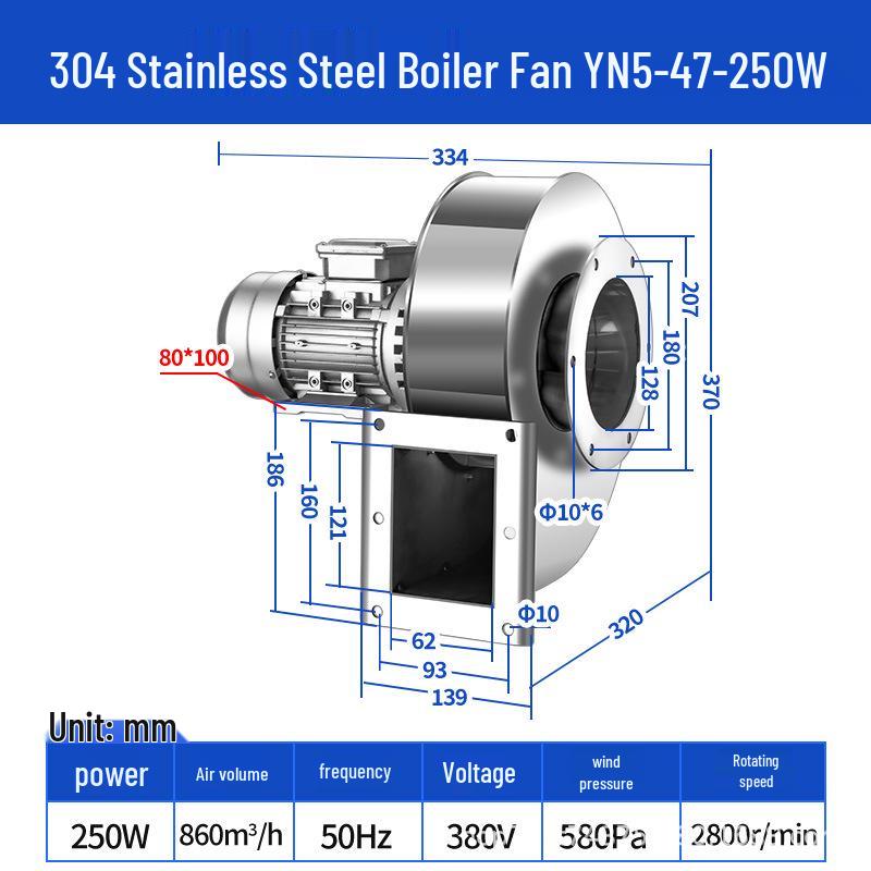 Stainless Steel YN5-47 High-Temp Induced Draft Boiler Fan, 220V/380V, Dust Removal & Exhaust Centrifugal Fan.