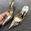 Fashion Sexy High Heels Shoes Woman Pointed Toe Mules Slippers Women Heeled Sandals 2025 Trend Summer Loafers Shallow Pumps Dress Slides